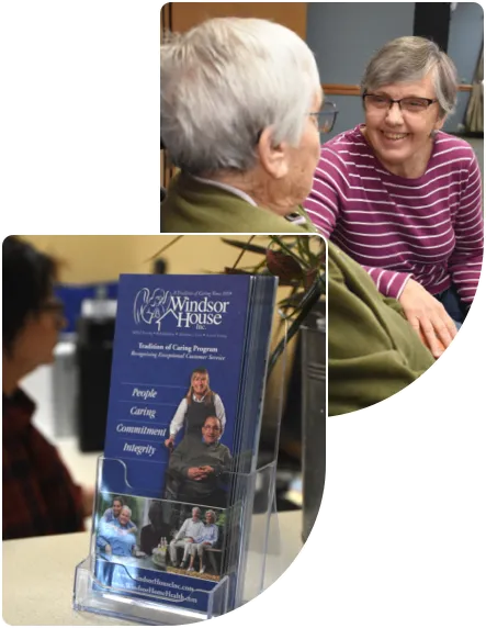 windsor-house-senior-care-brochure-and-conversation Nurse helping an elderly woman